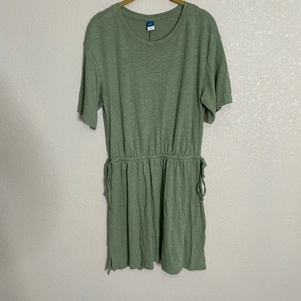 Old Navy Green Olive Tie Side Linen Blend T Shirt Dress Petite Medium